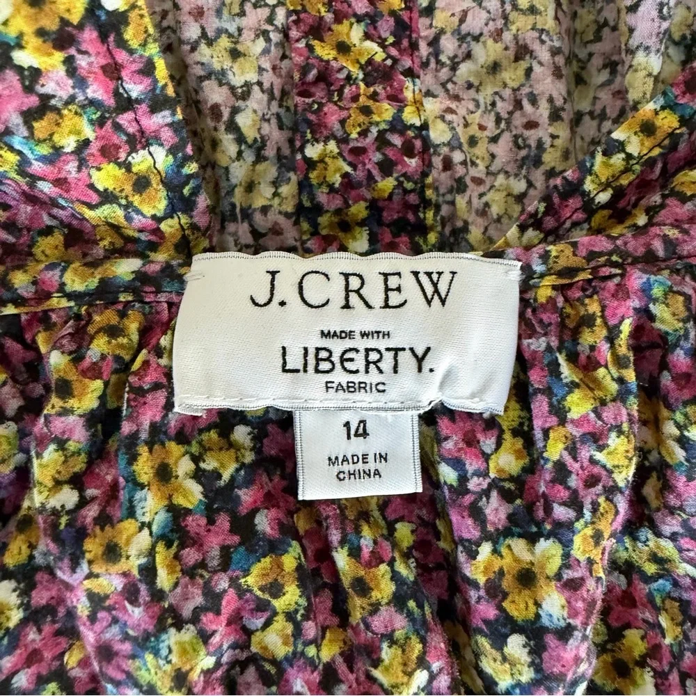 J. Crew Liberty Busy Izzy print Cinched-waist Smocked Square-Neck Blouse Size 14 - Picture 11 of 13